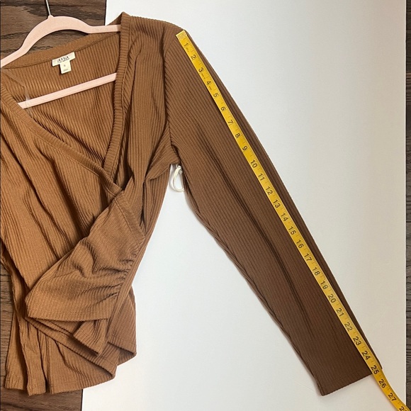 a.n.a Deep Brown Ribbed Wrap Blouse - Picture 4 of 8